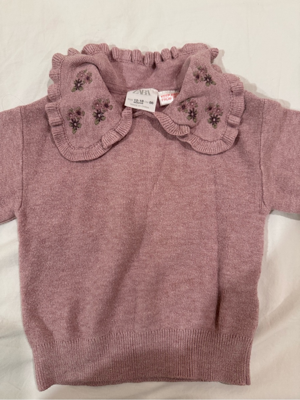 Zara girls Mauve Ruffled Collar Knit Sweater